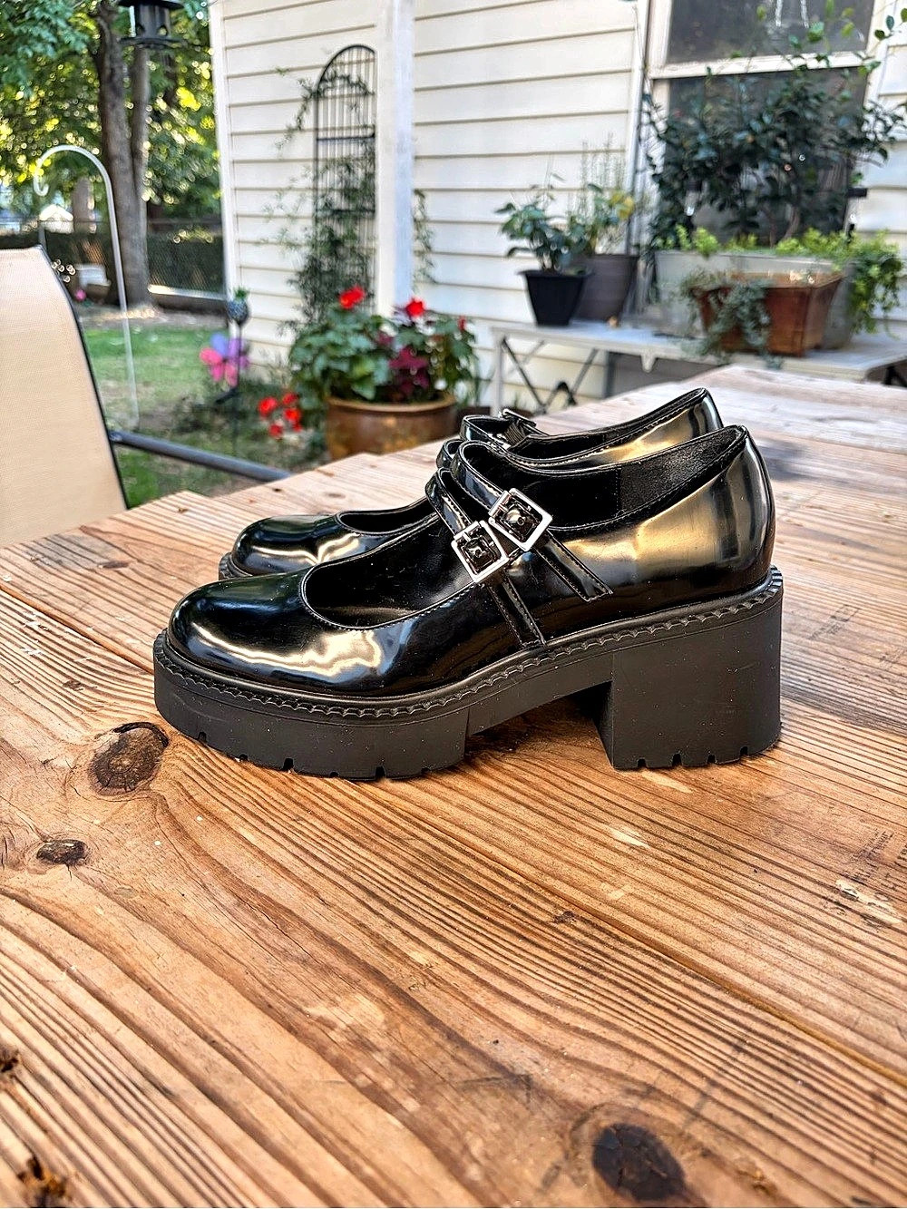 Madden Girl Women’s 9.5 Black Patent Platform Mary Jane Chunky Lug Heel Y2K